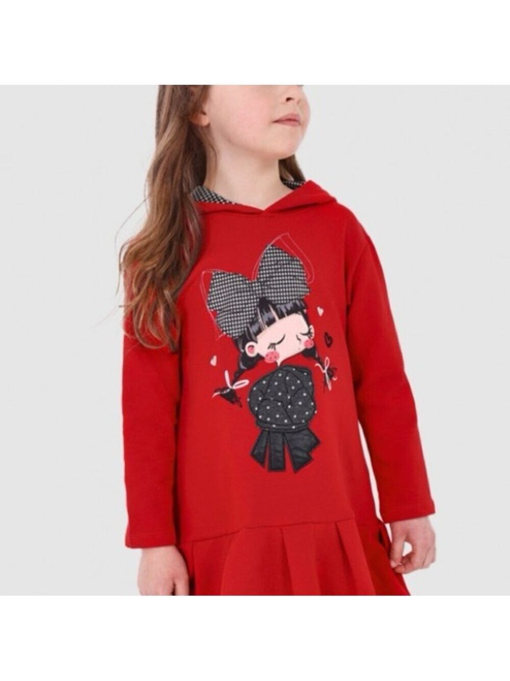 Size 2 Toddler Girls Mayoral Red Graphic Hoodie Dress for Kids